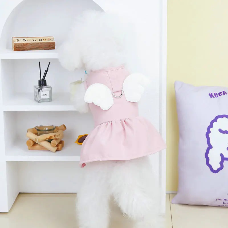 Angel Traction Dress Spring/Summer New Dog Clothes for Teddy, French Bulldog, Small Dogs, Pet Supplies Breathable Girl Pet Dress Set