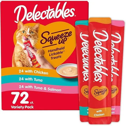 Delectables Squeeze up Cat Treats Variety Pack - Creamy Lickable Puree - Grain Free, No Fillers or Preservatives - 0.5Oz Tubes, 24 Count