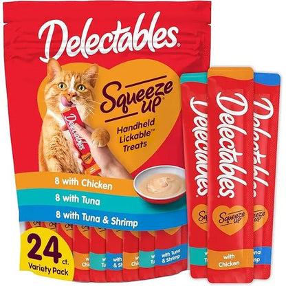 Delectables Squeeze up Cat Treats Variety Pack - Creamy Lickable Puree - Grain Free, No Fillers or Preservatives - 0.5Oz Tubes, 24 Count