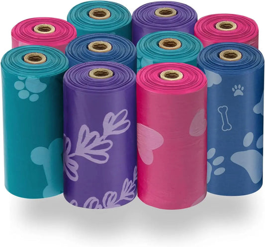 Dog Poop Bags for Waste 150 Bags Leak Proof & Tear Resistant, Multi-Pack with Assorted Colors for Outdoor Puppy Walking and Travel