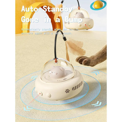 Cat Boredom Relief Toy, 2-In-1 Smart Laser & Feather Wand, Automatic Rotating Interactive Toy for Indoor Cats, Durable Anti-Demolition Self-Play, Electric Pet Toy for Furry Friends