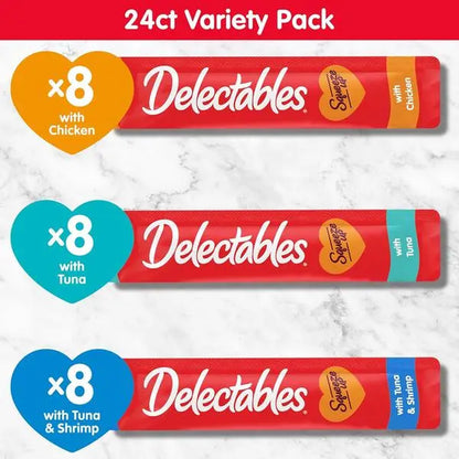 Delectables Squeeze up Cat Treats Variety Pack - Creamy Lickable Puree - Grain Free, No Fillers or Preservatives - 0.5Oz Tubes, 24 Count