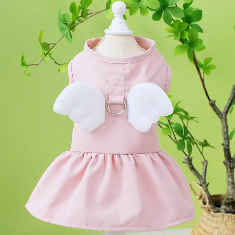 Angel Traction Dress Spring/Summer New Dog Clothes for Teddy, French Bulldog, Small Dogs, Pet Supplies Breathable Girl Pet Dress Set