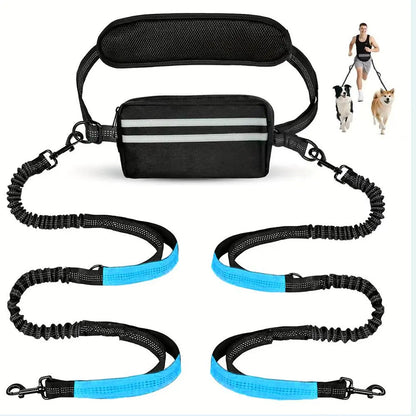 Pipidodo Hands-Free Dual Dog Leash with Waist Bag & Cushioned Pad – Walk Two Dogs with Ease No Tangles No Stress