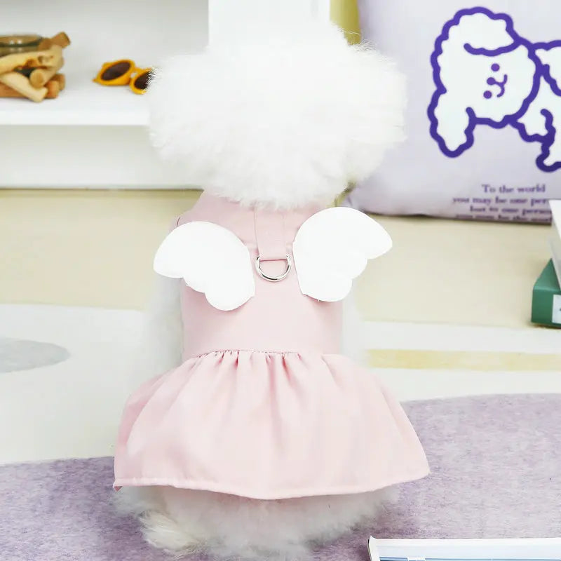 Angel Traction Dress Spring/Summer New Dog Clothes for Teddy, French Bulldog, Small Dogs, Pet Supplies Breathable Girl Pet Dress Set