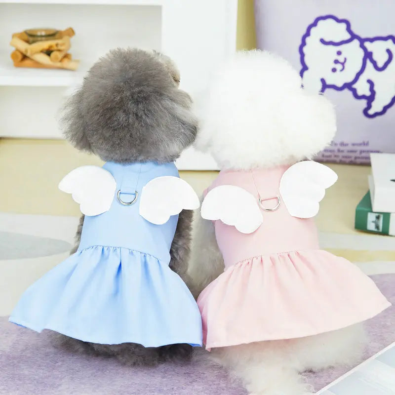 Angel Traction Dress Spring/Summer New Dog Clothes for Teddy, French Bulldog, Small Dogs, Pet Supplies Breathable Girl Pet Dress Set