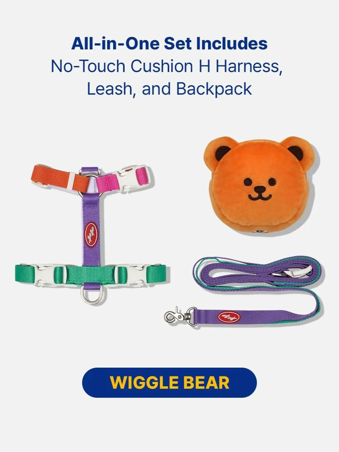 PETHROOM X Wiggle Wiggle Backpack Harness & Leash Set for Dogs - Wiggle Bear