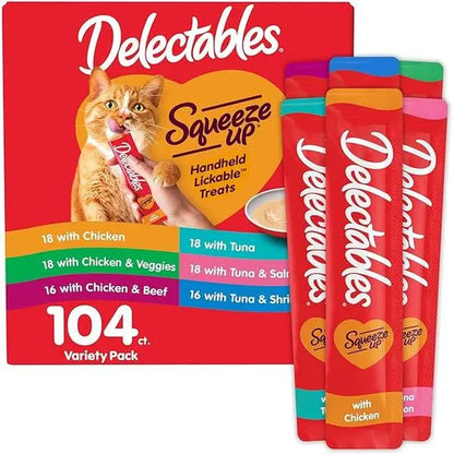 Delectables Squeeze up Cat Treats Variety Pack - Creamy Lickable Puree - Grain Free, No Fillers or Preservatives - 0.5Oz Tubes, 24 Count