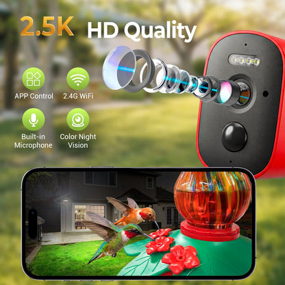 Smart Hummingbird Feeder with Camera, 2.5K HD Hand Blown Glass Bird Feeders for Outdoors, 47.07 Oz Solar Powered with AI Bird ID, Auto Capture, Motion Alert, Ant Moat, Alexa & Google Compatible, Gift for Bird Lovers & Father'S Day Gift