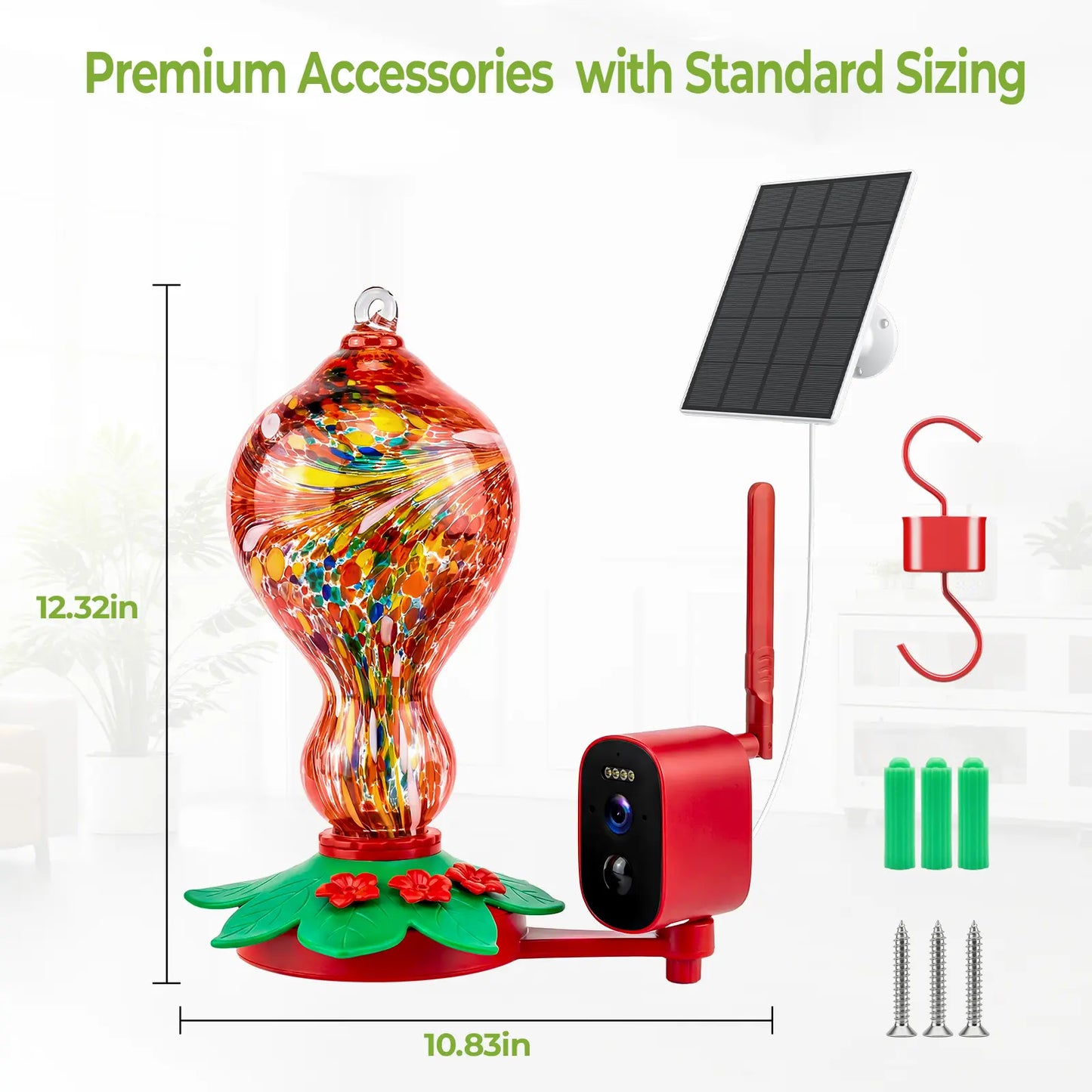 Smart Hummingbird Feeder with Camera, 2.5K HD Hand Blown Glass Bird Feeders for Outdoors, 47.07 Oz Solar Powered with AI Bird ID, Auto Capture, Motion Alert, Ant Moat, Alexa & Google Compatible, Gift for Bird Lovers & Father'S Day Gift