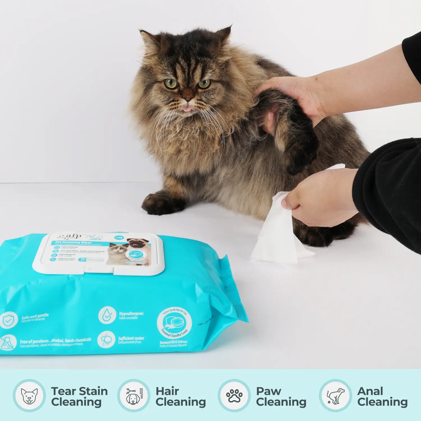 Allforpaws Pet Glove Wipes 100Pcs Coconut Vanilla Flavored Alcohol-Free Cleaning Wipes Grooming Wipes Jumbo Deodorizing Grooming Wipes with Jojoba & Coconut Oils for Safe Hydration and Odor Control