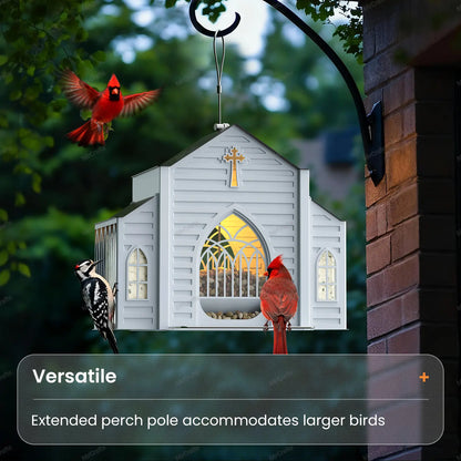 Mrcrafts Solar Church-Shaped Metal Bird Feeder, 10.35'' * 6.69'' * 8.2'', Hanging Outdoor Feeder, 4Lb Large Capacity & Bird Suet Design, Weatherproof, Garden/Yard/Deck Decor & Unique Gift for Christmas & Mother'S Day Summervi