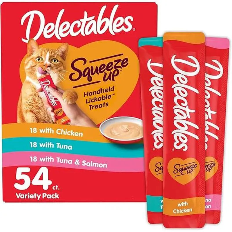 Delectables Squeeze up Cat Treats Variety Pack - Creamy Lickable Puree - Grain Free, No Fillers or Preservatives - 0.5Oz Tubes, 24 Count