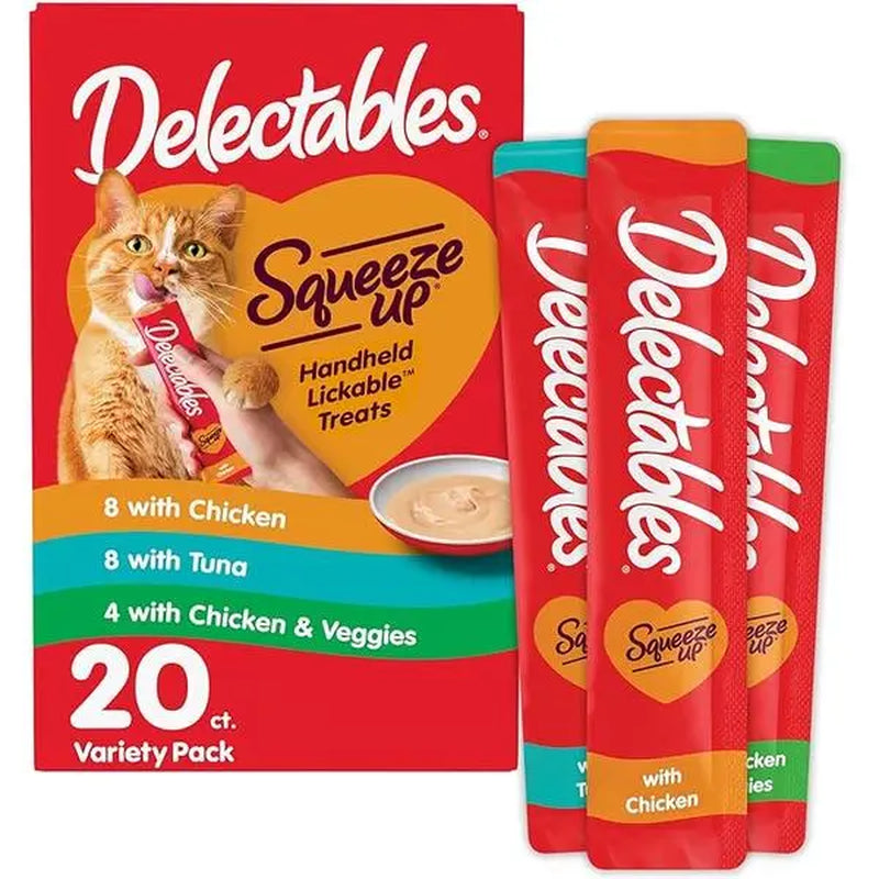 Delectables Squeeze up Cat Treats Variety Pack - Creamy Lickable Puree - Grain Free, No Fillers or Preservatives - 0.5Oz Tubes, 24 Count