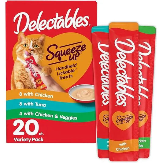 Delectables Squeeze up Cat Treats Variety Pack - Creamy Lickable Puree - Grain Free, No Fillers or Preservatives - 0.5Oz Tubes, 24 Count