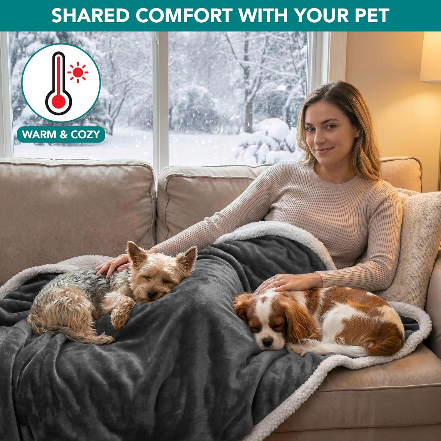 Waterproof Dog Blanket for Couch, Pee Proof Fleece Reversible Pet Throw, Furniture Protector for Bed Sofa Kennel, Soft Washable Cover for Small Medium Dog Puppy Cat, 29X40 Grey
