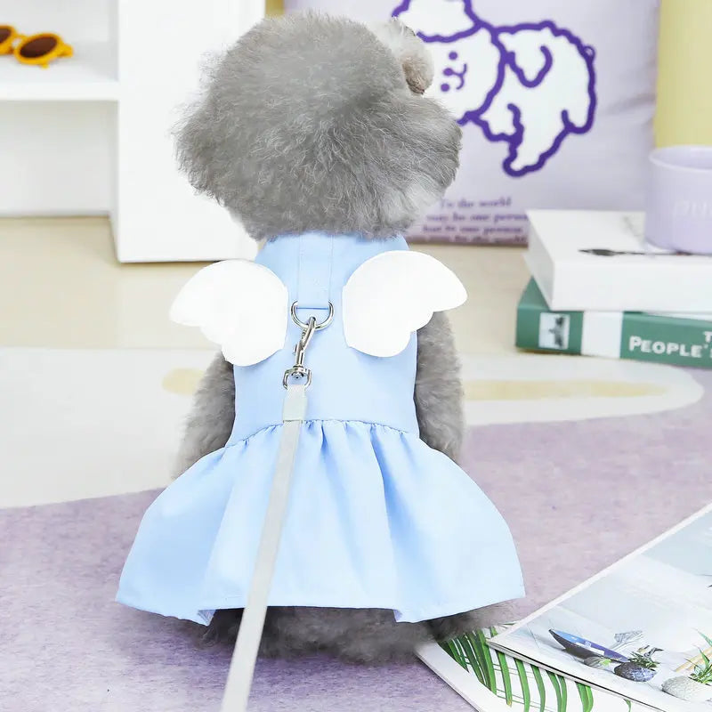 Angel Traction Dress Spring/Summer New Dog Clothes for Teddy, French Bulldog, Small Dogs, Pet Supplies Breathable Girl Pet Dress Set