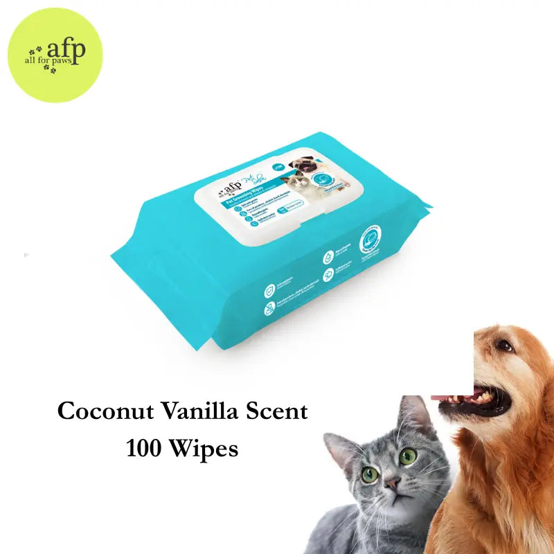 Allforpaws Pet Glove Wipes 100Pcs Coconut Vanilla Flavored Alcohol-Free Cleaning Wipes Grooming Wipes Jumbo Deodorizing Grooming Wipes with Jojoba & Coconut Oils for Safe Hydration and Odor Control