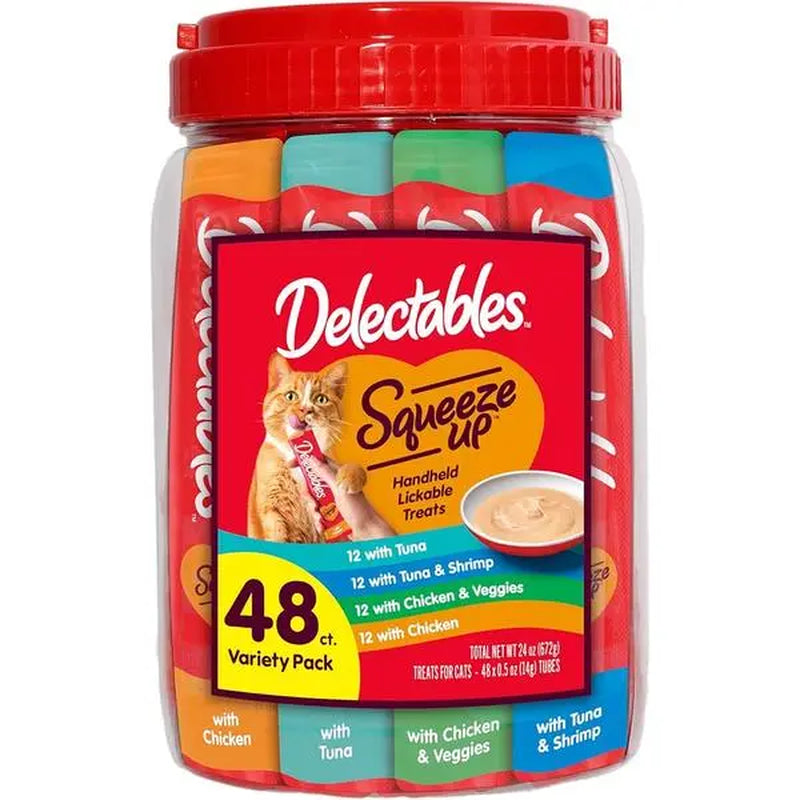 Delectables Squeeze up Cat Treats Variety Pack - Creamy Lickable Puree - Grain Free, No Fillers or Preservatives - 0.5Oz Tubes, 24 Count