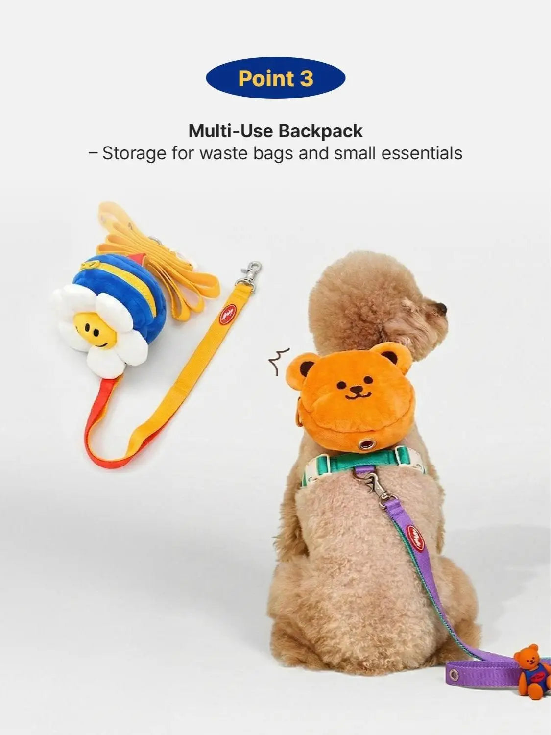 PETHROOM X Wiggle Wiggle Backpack Harness & Leash Set for Dogs - Wiggle Bear