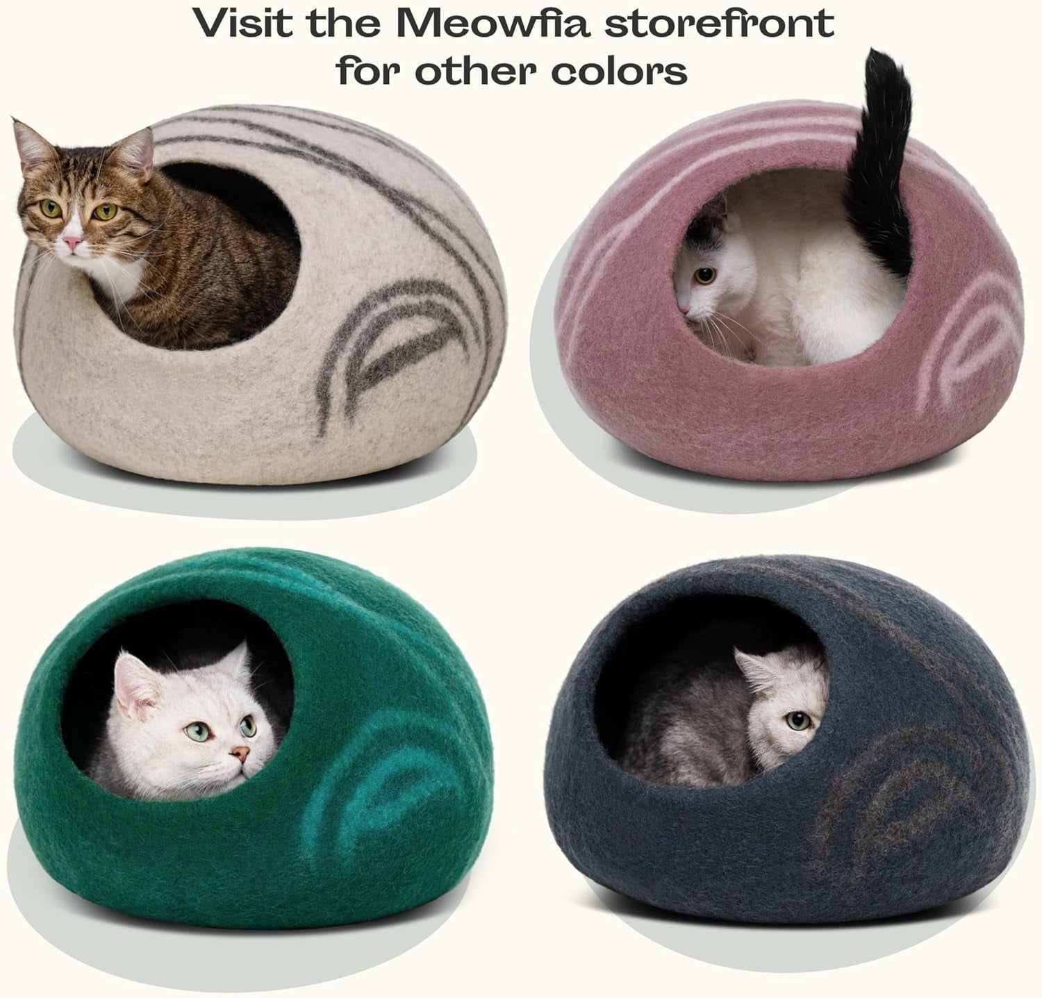 Cat Cave – Premium Felt Cat Bed for Indoor Cats, Handmade Merino Wool (Light Gray, Large)