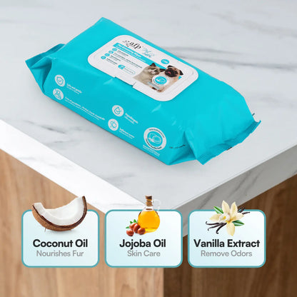 Allforpaws Pet Glove Wipes 100Pcs Coconut Vanilla Flavored Alcohol-Free Cleaning Wipes Grooming Wipes Jumbo Deodorizing Grooming Wipes with Jojoba & Coconut Oils for Safe Hydration and Odor Control