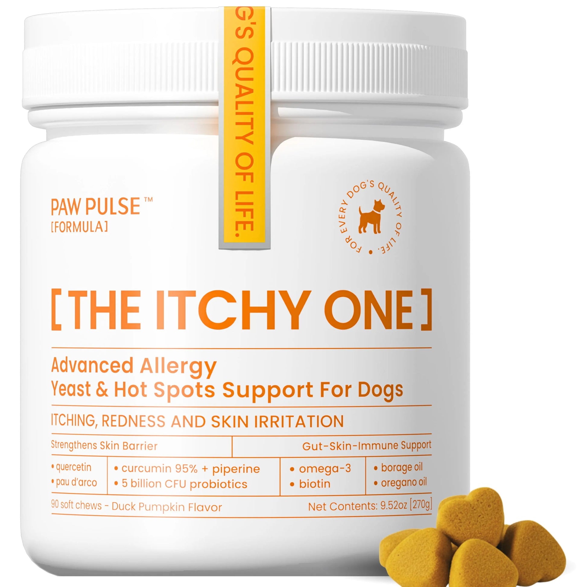 PAWPULSE FORMULA Dog Itching Skin Relief – Allergy Relief Chews for Yeast, Redness and Hotspots, Support Immune and Seasonal Allergy with Probiotics & Omega-3, 90 Chews